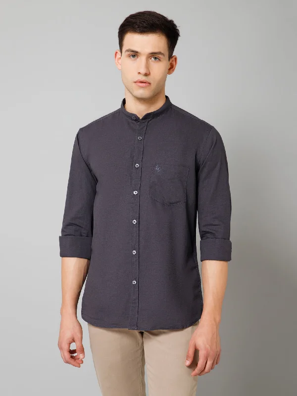 New Arrival Men's Dark Grey Casual Plain Full Sleeve Shirt