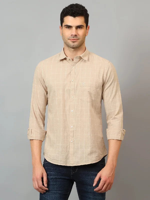 Weekend Offers That Shine Men's Beige Casual Medium Checks Full Sleeve Shirt