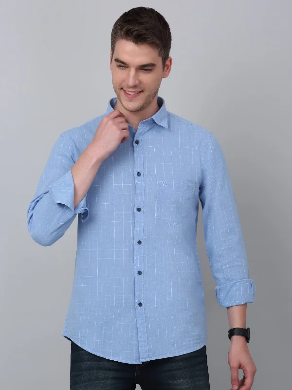 Weekend Offers That Amaze Men's Sky Blue Casual Small Checks Full Sleeve Shirt