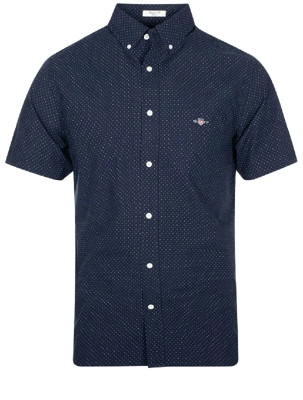 Extra Savings Regular Micro Dot Poplin Short Sleeve Shirt Evening Blue