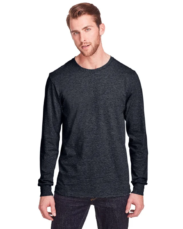 Unbeatable Deal Fruit of the Loom Adult ICONIC Long Sleeve T-Shirt | Black Ink Heathr