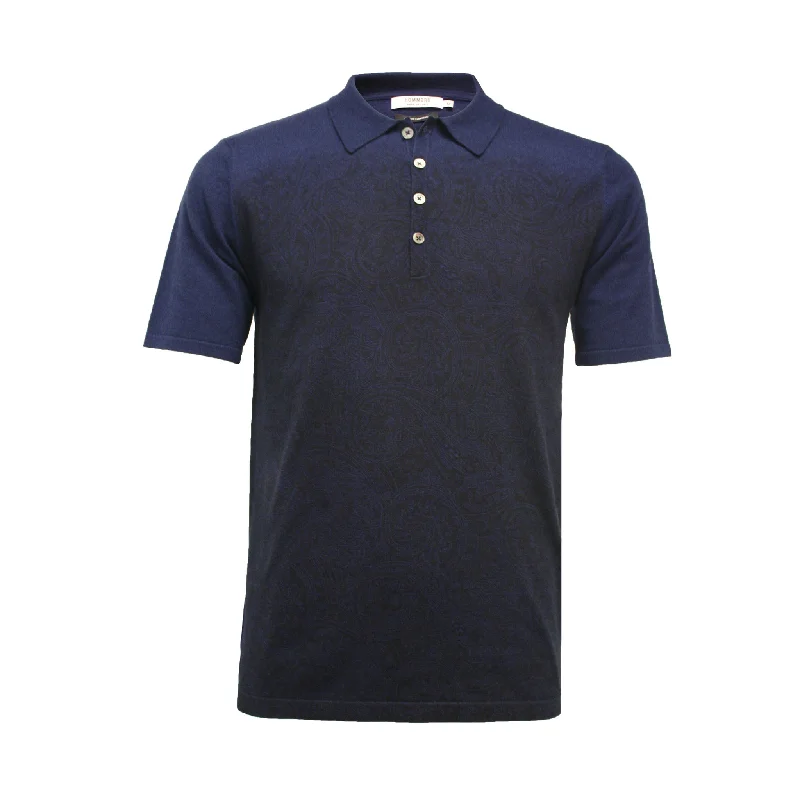 Crazy Deals Navy Cashmere Printed Polo Shirt Tavarua in Cotton Cashmere