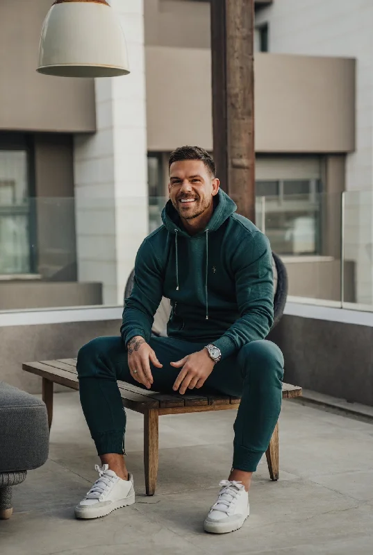 Low Prices Father Sons Forest Green / Silver Overhead Hoodie Top with Zipped Pockets - FSH799