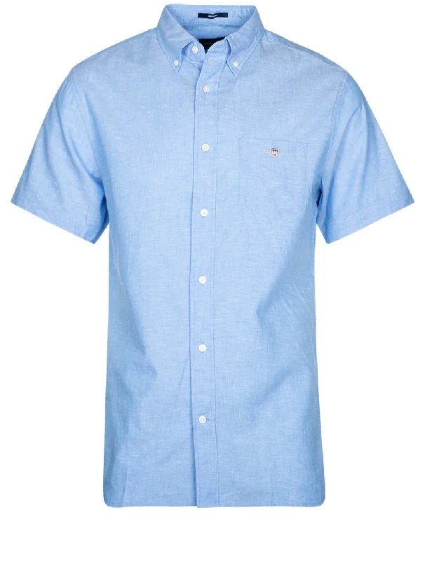 Half Price Regular Cotton Linen Short Sleeve Shirt Day Blue