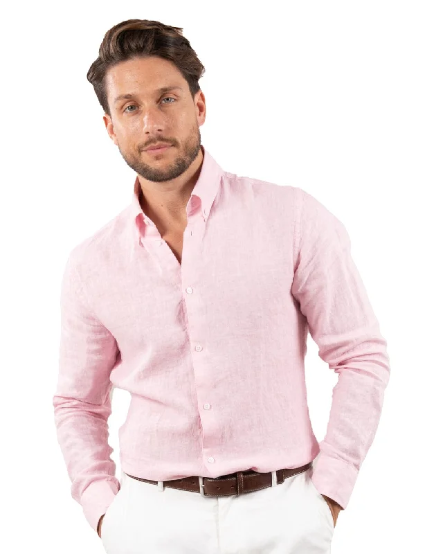 Take Action Pink Slim Fit Linen Button Down Shirt