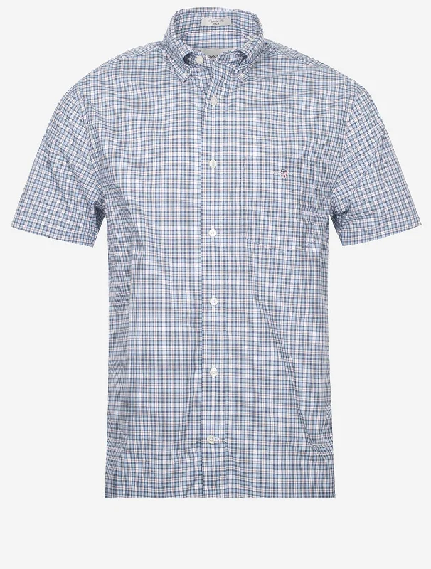 Top Pick Regular Poplin Microcheck Short Sleeve Shirt Dove Blue