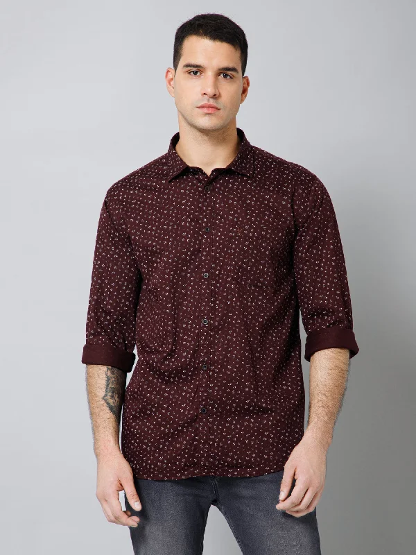 Unbeatable Prices Men's Coffee Brown Casual Ditsy Print Full Sleeve Shirt