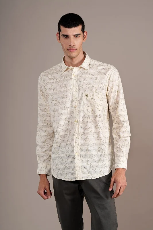 Mega Sale Men's Off White Printed Full Sleeves Casual Shirt