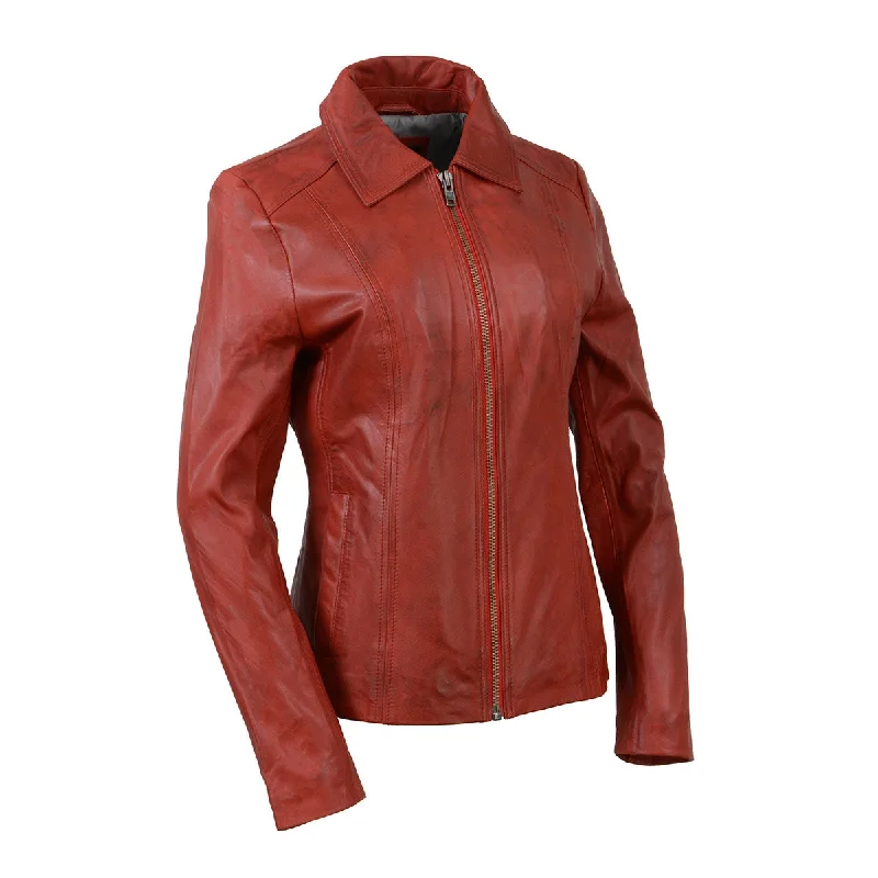 Weekend Bargains to Love Milwaukee Leather SFL2850 Women's Classic Red Zippered Motorcycle Style Fashion Leather Jacket with Shirt Style Collar