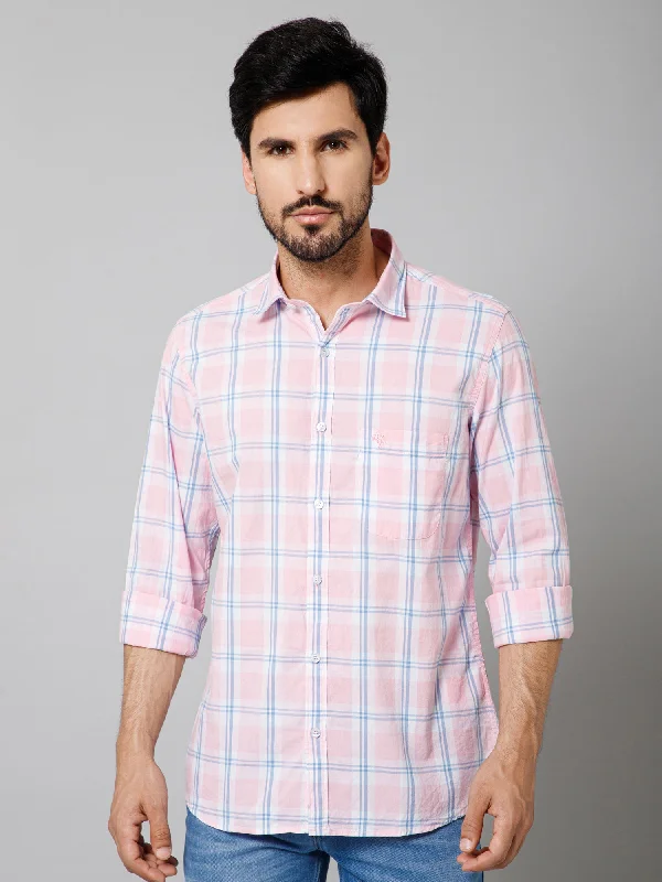 Can't Resist Men's Light Pink Casual Big Checks Full Sleeve Shirt
