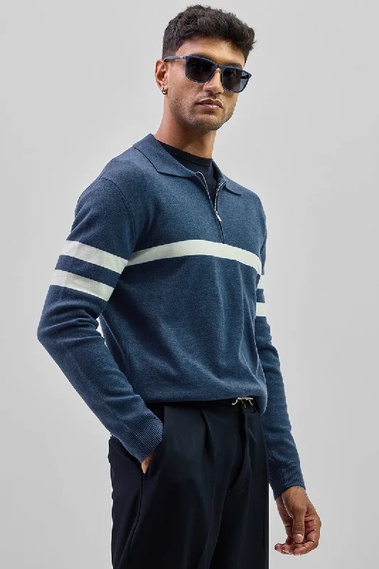 Great Deal Navy Stripes Polo Sweater