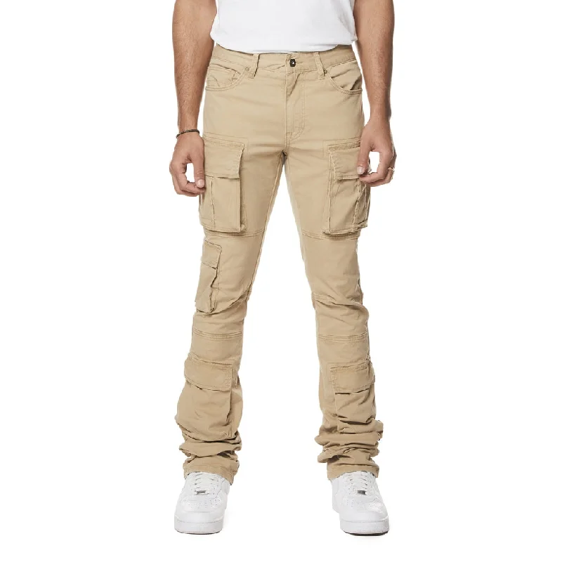 Price Reduction Stacked Utility Multi Pocket Twill Pants - Khaki