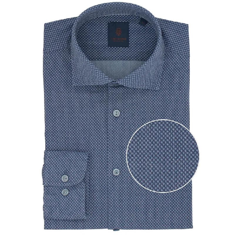 Weekend Discounts to Enjoy Slim Fit Indigo Spot Cotton Shirt