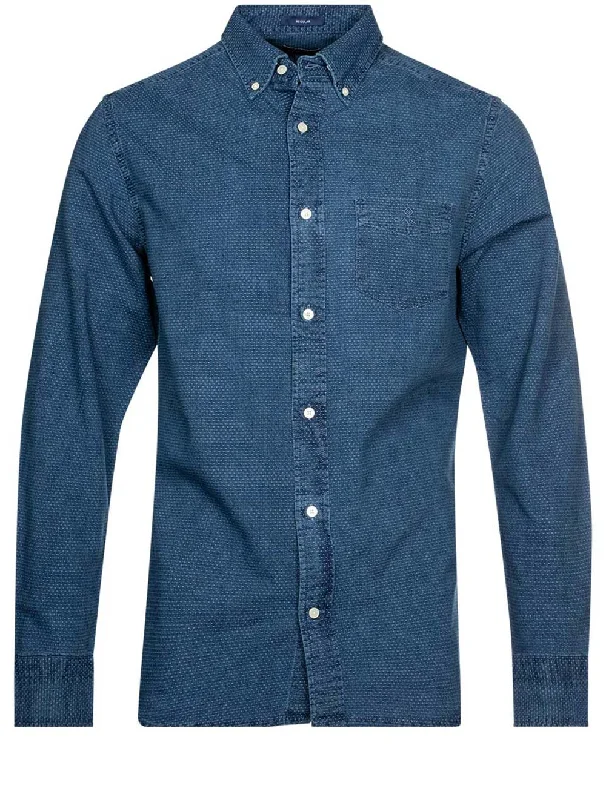 Daily Specials Regular Fit Washed Poplin Check Shirt Indigo