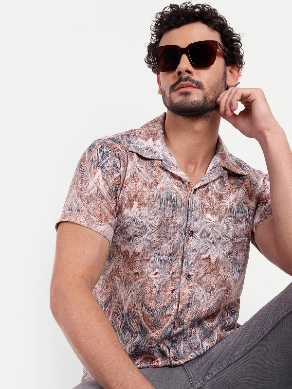 Today’s Deal Blue Orange Printed Textured Half Shirt