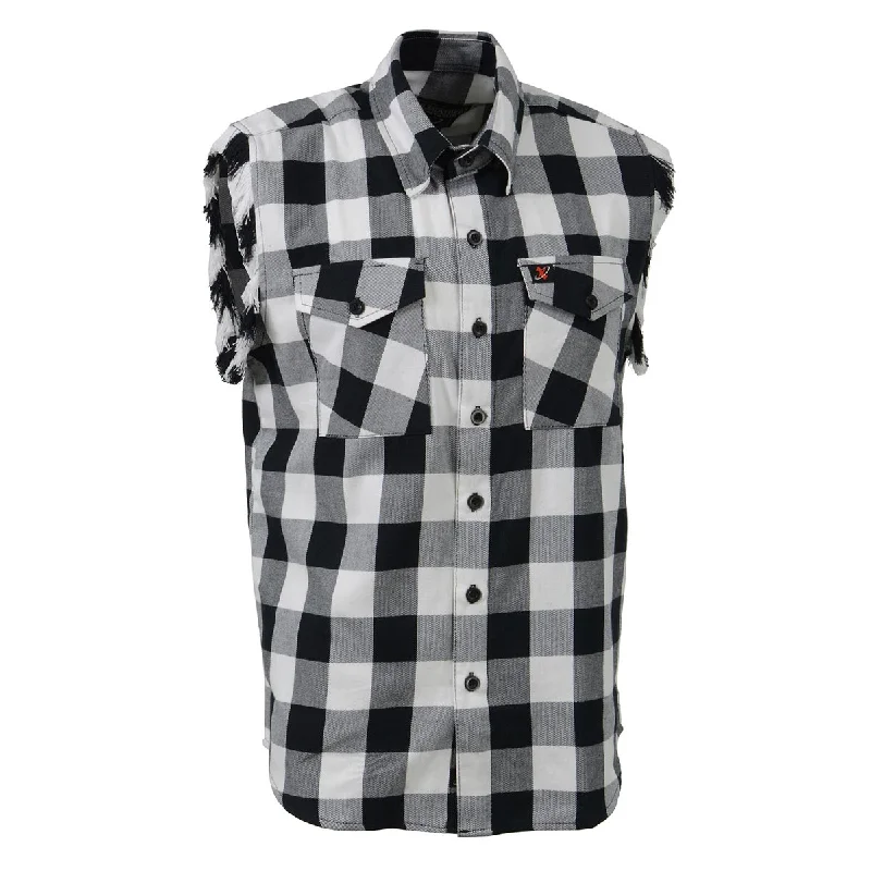 YEAR-End Clearance Milwaukee Leather MNG11690 Men’s Classic Black and White Button-Down Flannel Cut Off Frayed Sleeveless Casual Shirt