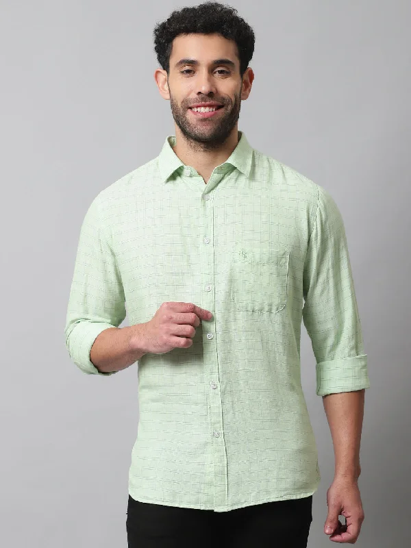 Mega Sale Men's Light Green Casual Small Checks Full Sleeve Shirt