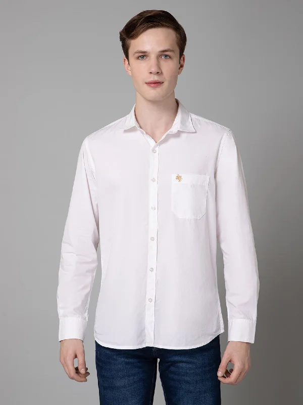 Savings Bonanza Men's White Casual Plain Full Sleeve Shirt