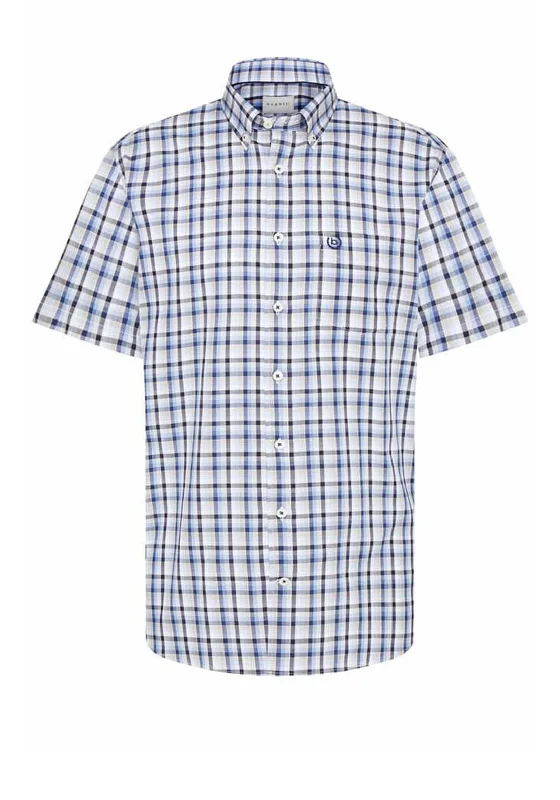 Weekend Deals You Can't Resist Bugatti Check Short Sleeve Shirt, Blue