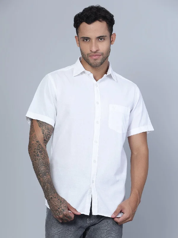 Time-Limited Offer Men's White Casual Plain Half Sleeve Shirt
