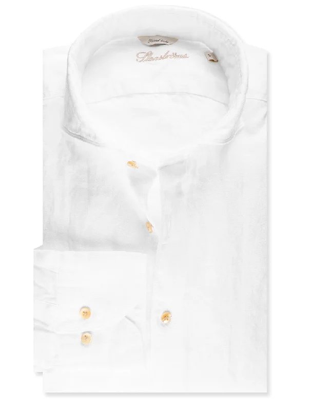 Huge Savings White Linen Fitted Body Shirt