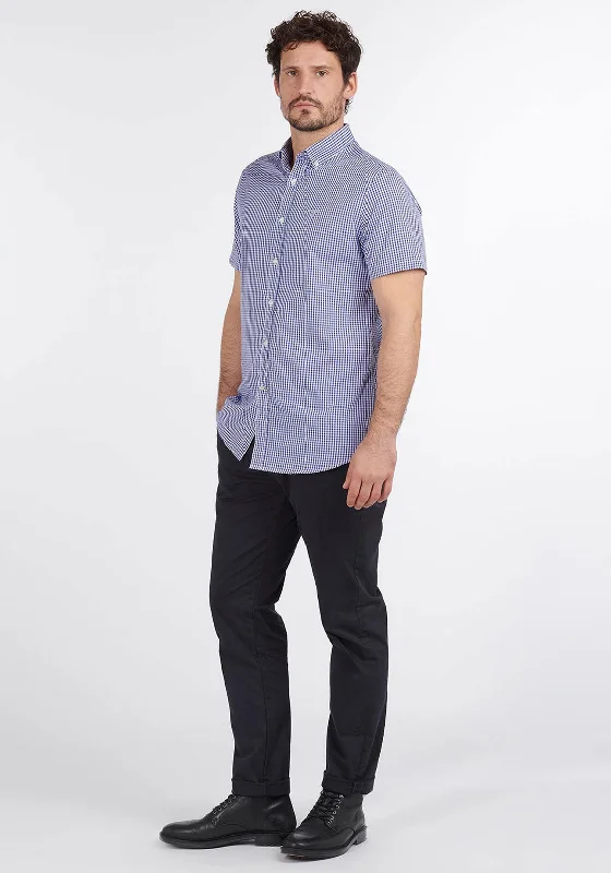 Half Price Barbour Gingham Print Short Sleeved Shirt, Deep Blue