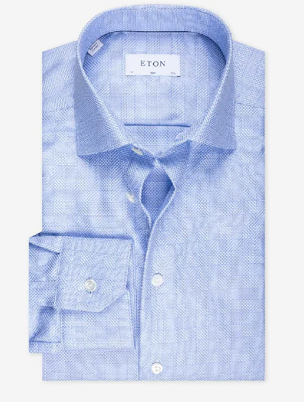 Early Bird Slim Plaid Check Casual Shirt Blue