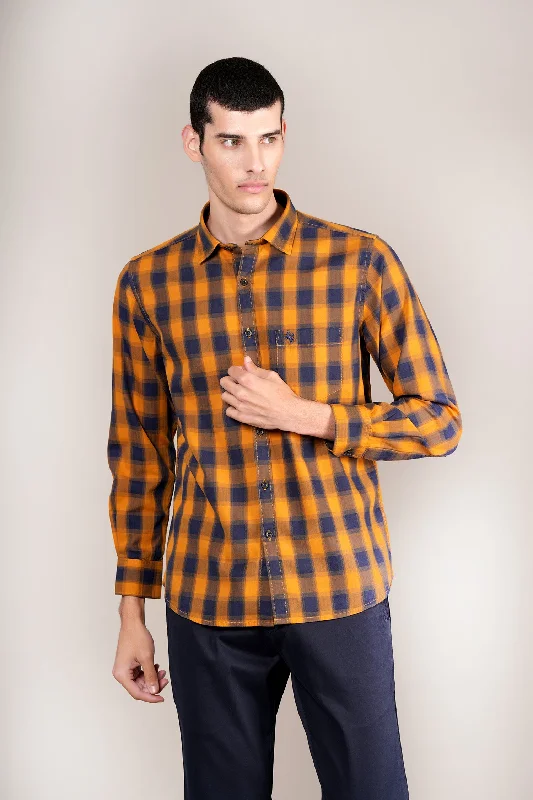Blowout Sale Men's Mustard Check Full Sleeves Casual Shirt