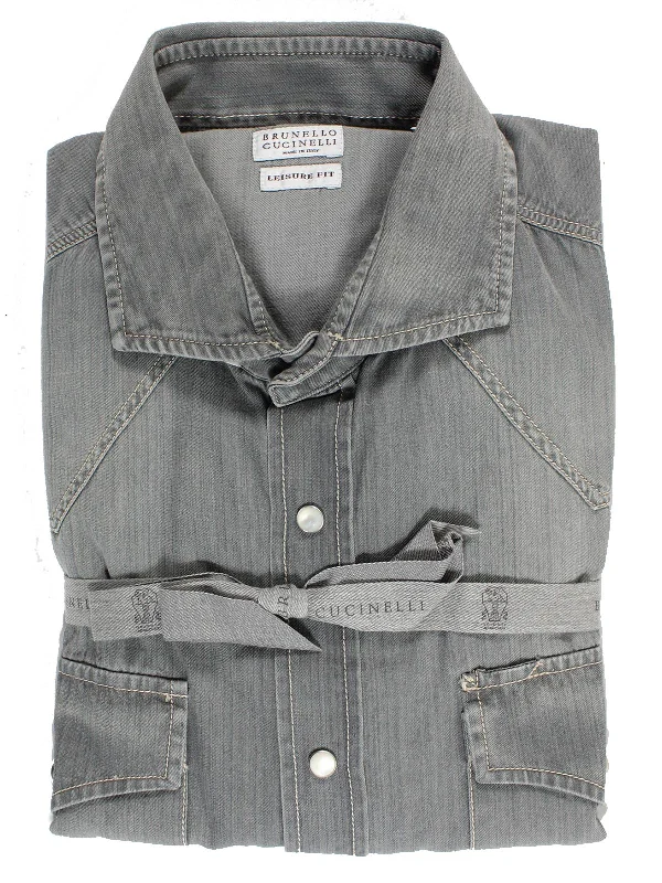 Deal Alert Brunello Cucinelli Denim Western Shirt Gray XS SALE