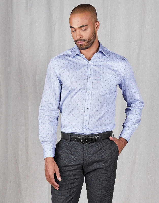 Low Cost Sinatra Light Blue & Red Geo Print Shirt