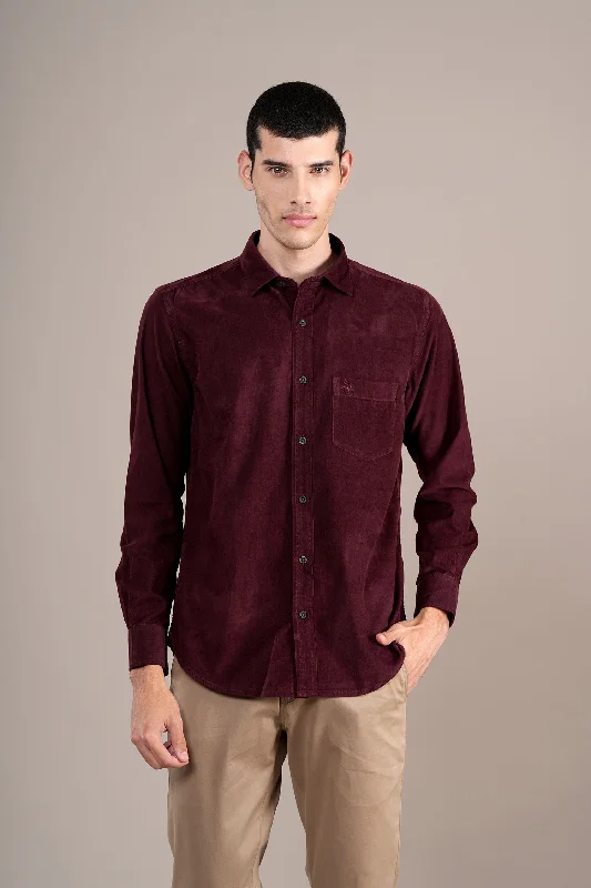 Seasonal Clearance Men's Wine Self Design Full Sleeves Casual Shirt