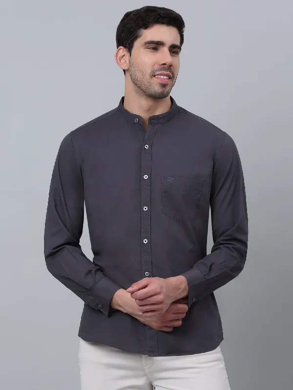 Hurry In Men's Dark Grey Casual Plain Full Sleeve Shirt
