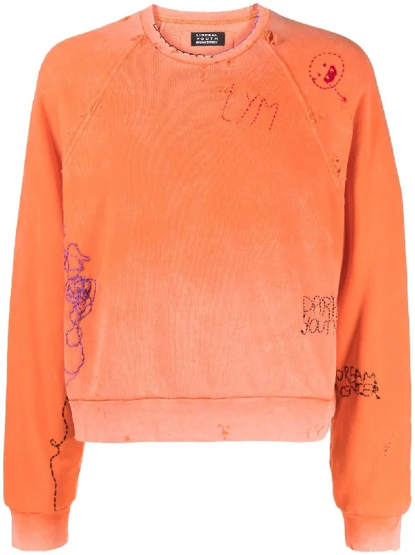 Hurry In Distressed-Effect Embroidered Sweatshirt