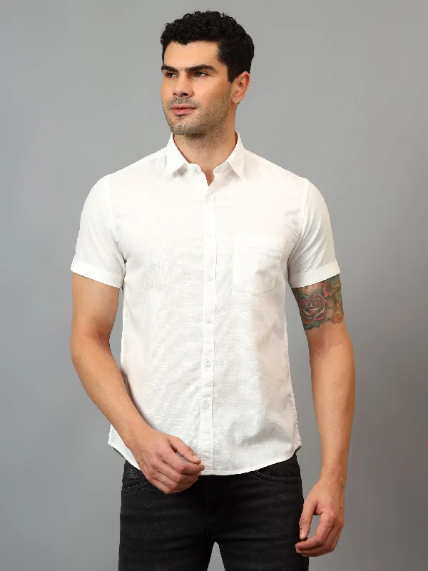 Crazy Savings Men's White Casual Plain Half sleeve Shirt