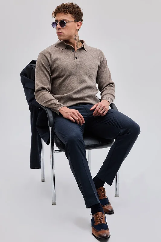 Exclusive Savings Light Brown Knitted Polo Sweater