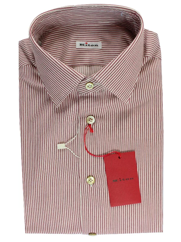 Time-Sensitive Kiton Dress Shirt Maroon White Stripes 41 - 16