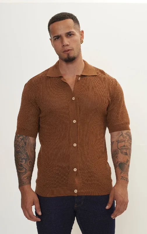 Year-End Clearance See Through Button Down Mesh Top - Light Brown