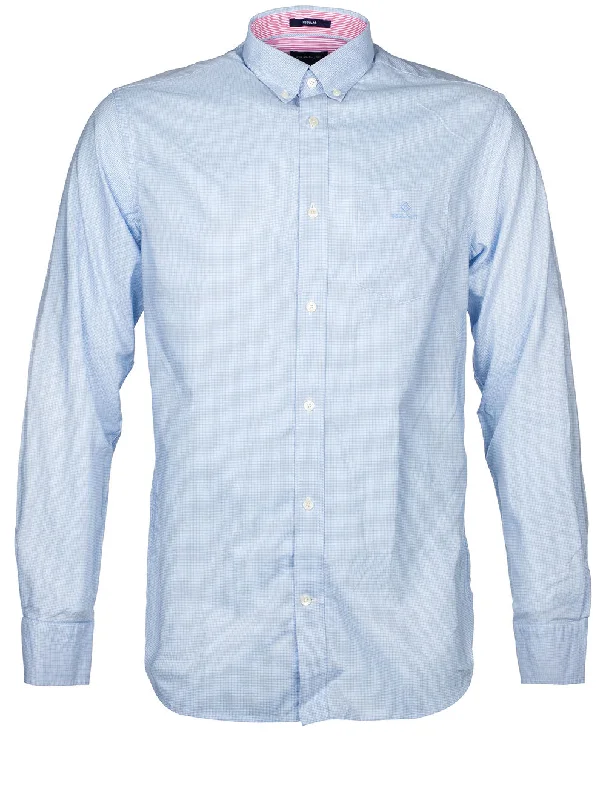 Hurry In Regular Fit Micro Check Broadcloth Shirt Capri Blue