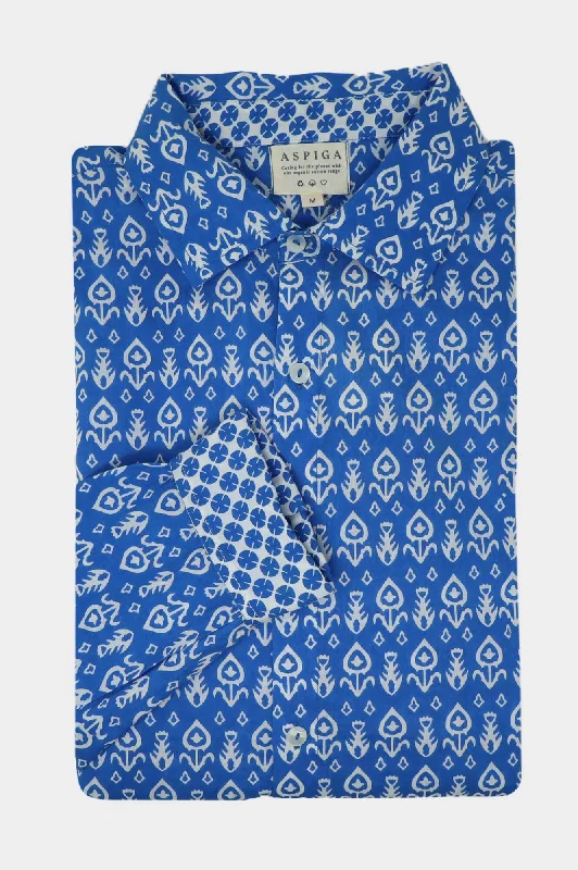 Bargain Prices Men's Printed Cotton Shirt | Tear Drop Blue/White
