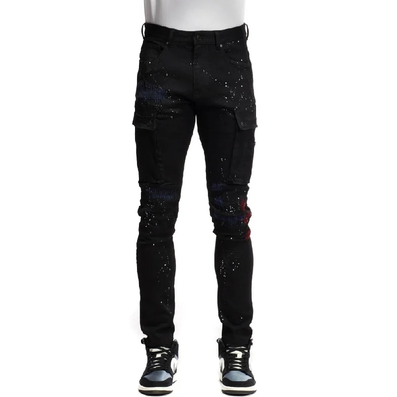 Epic Value Slim Tapered Rip & Repair Cargo Pants - Black OG