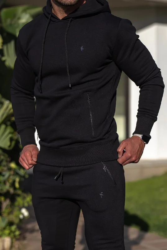 Price Rollback Father Sons Black / Black Overhead Hoodie Top with Zipped Pockets - FSH629