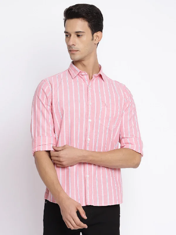 Online Specials Men's Pink Casual Broad Stripe Full Sleeve Shirt