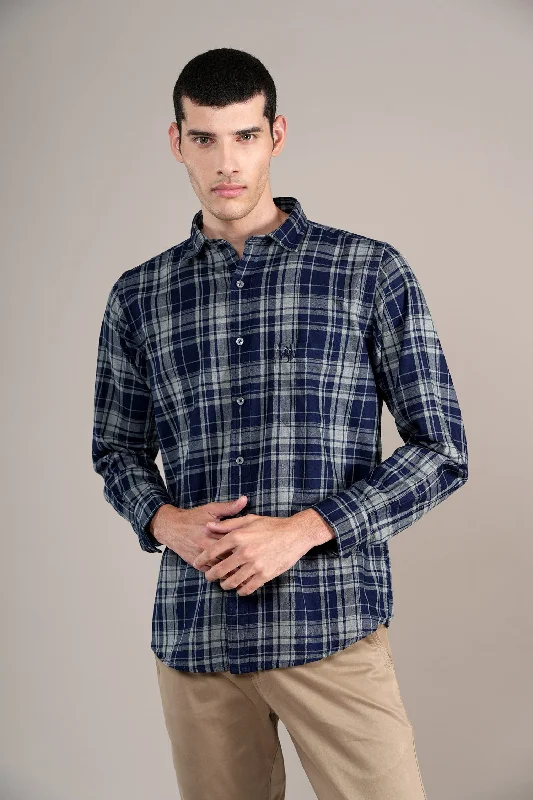 Special Savings Men's Navy Check Full Sleeves Casual Shirt