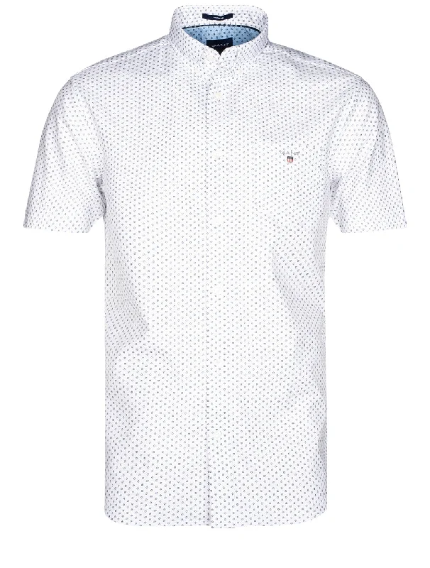 Bonus Savings Regular Fit Oxford Micro Print Short Sleeve Button-down White