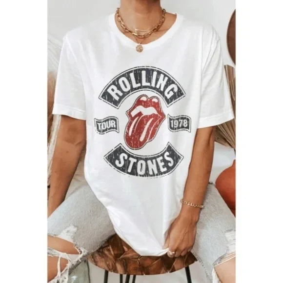 Sale Event Rolling Stones Tour 1978 White Music Band Graphic Oversized Relaxed Fit Tee