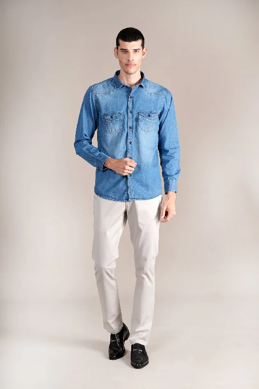 Midnight Sale Men's Blue Solid Full Sleeves Casual Shirt