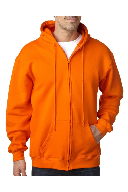 Stock Up Bayside Mens USA Made Full Zip Hooded Sweatshirt Hoodie w/ Pockets - Bright Orange