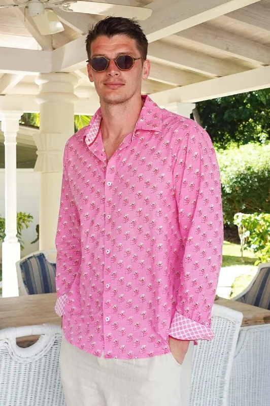 Online Only Men's Printed Cotton Shirt | Periwinkle Pink/Rust