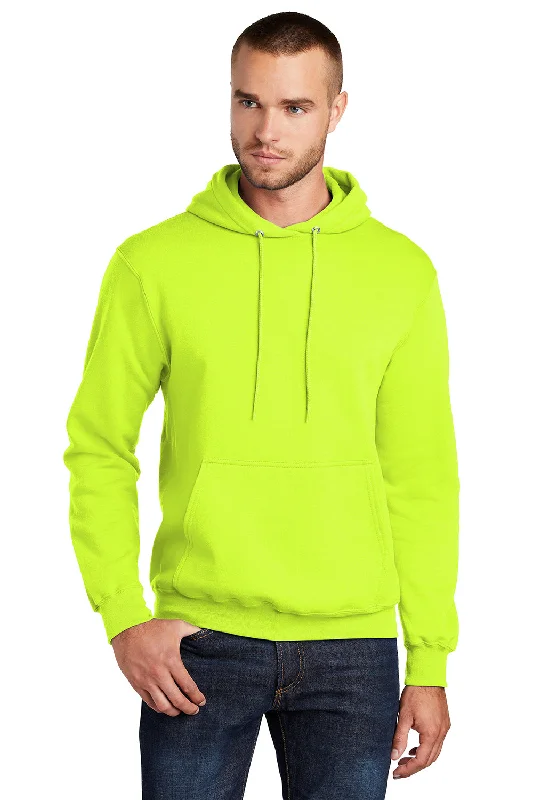 Limited Supply Port & Company Mens Core Pill Resistant Fleece Hooded Sweatshirt Hoodie w/ Pouch Pocket - Safety Green