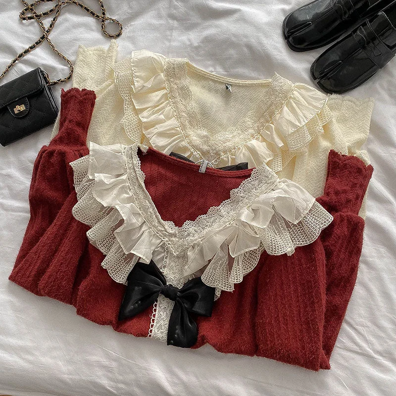 Super Sale Ruffle Lace Sweater (2 Colors)